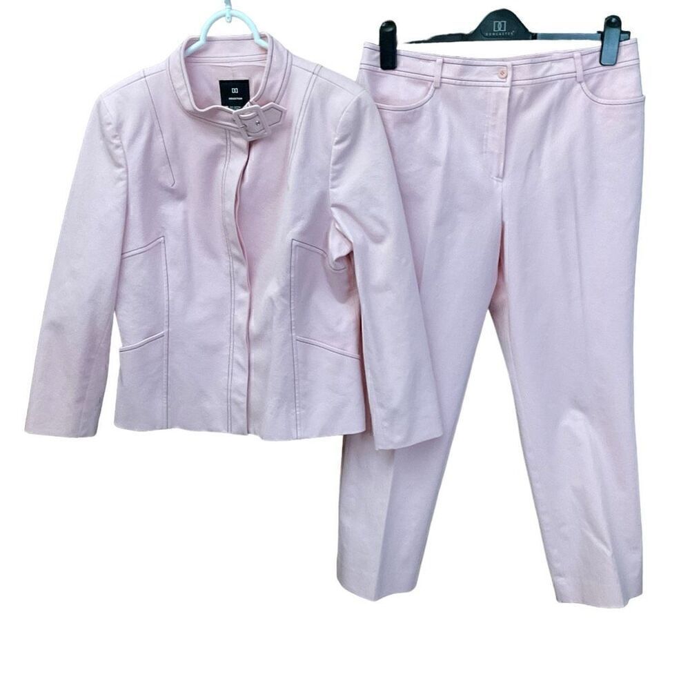 Doncaster Vintage Pantsuit Buckle Neck Jacket Trousers Pink Cotton Blend Size 14